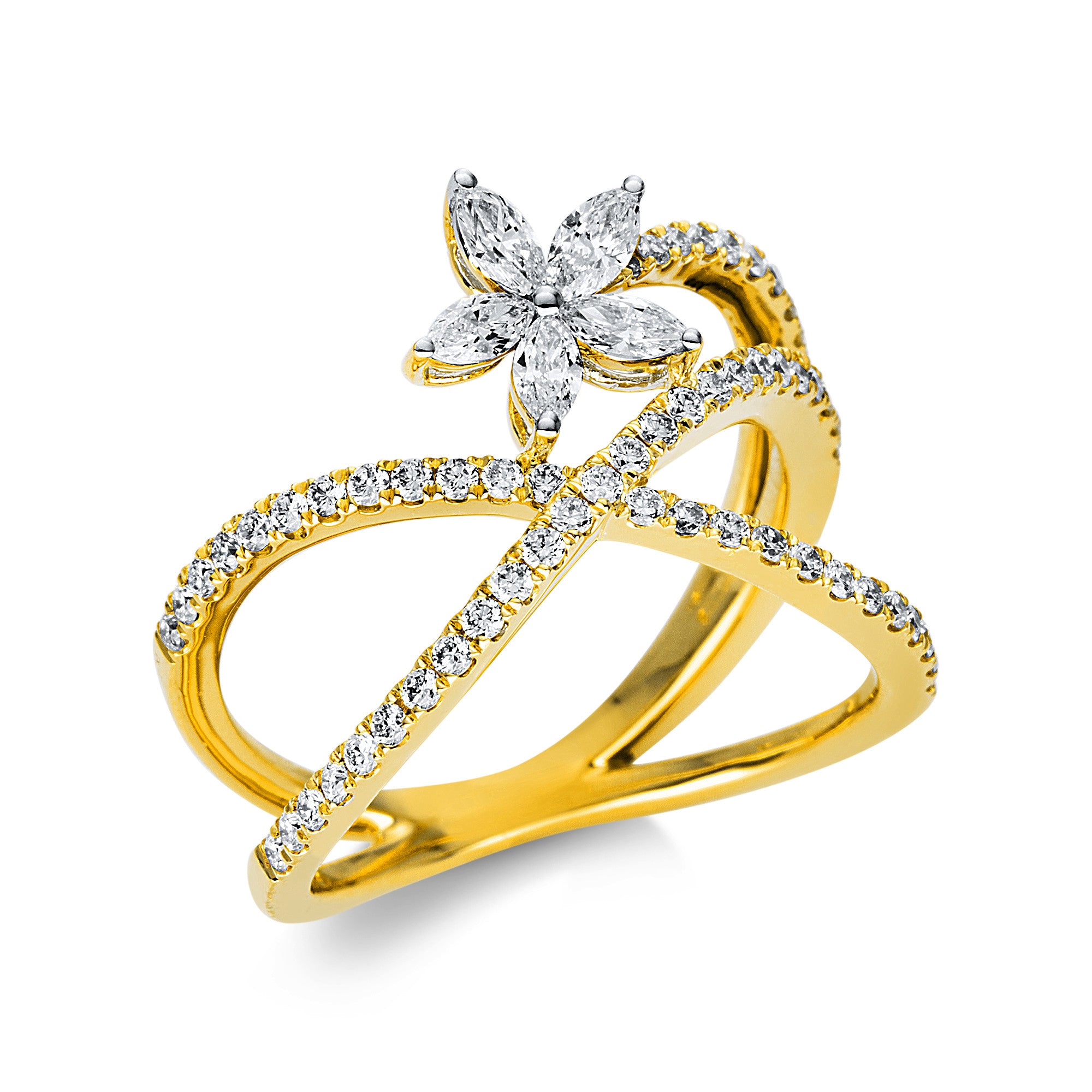 Ring - 750 Gelbgold mit Brillanten in moderner Blütenform