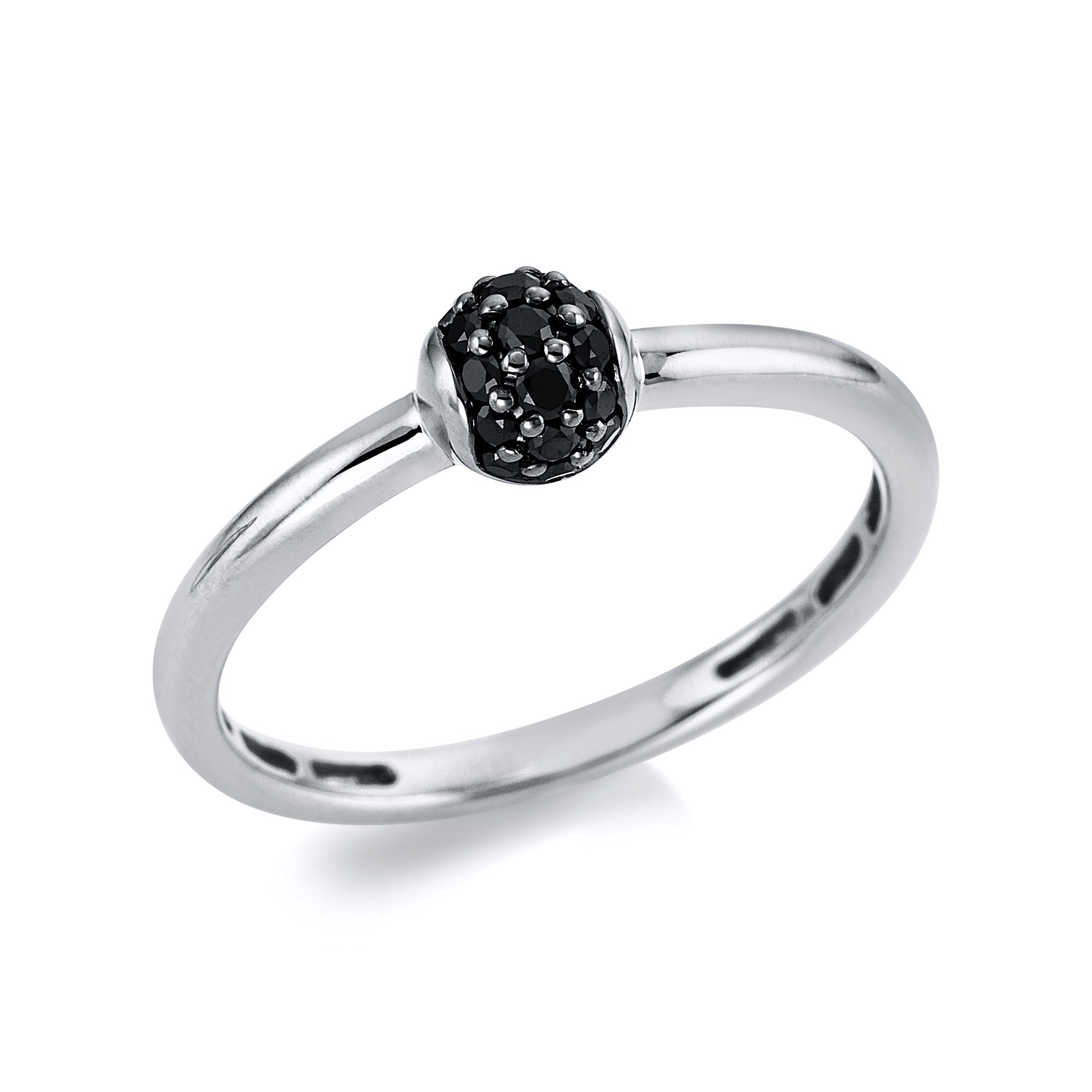 Ring - 750 Weißgold mit schwarzer Brillanten Kugel