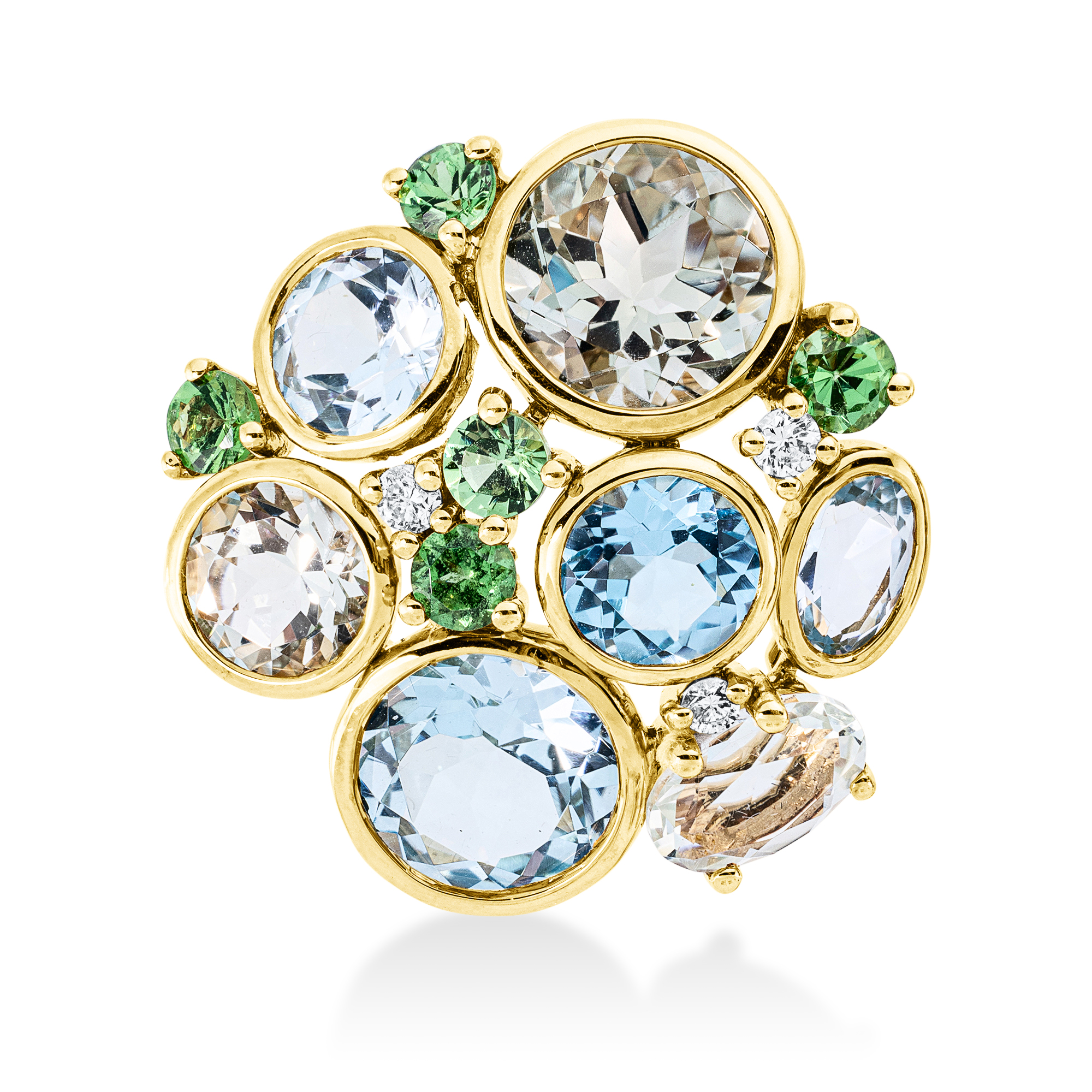 Anhänger - 750 Gelbgold mit Brillanten und Farbsteinen