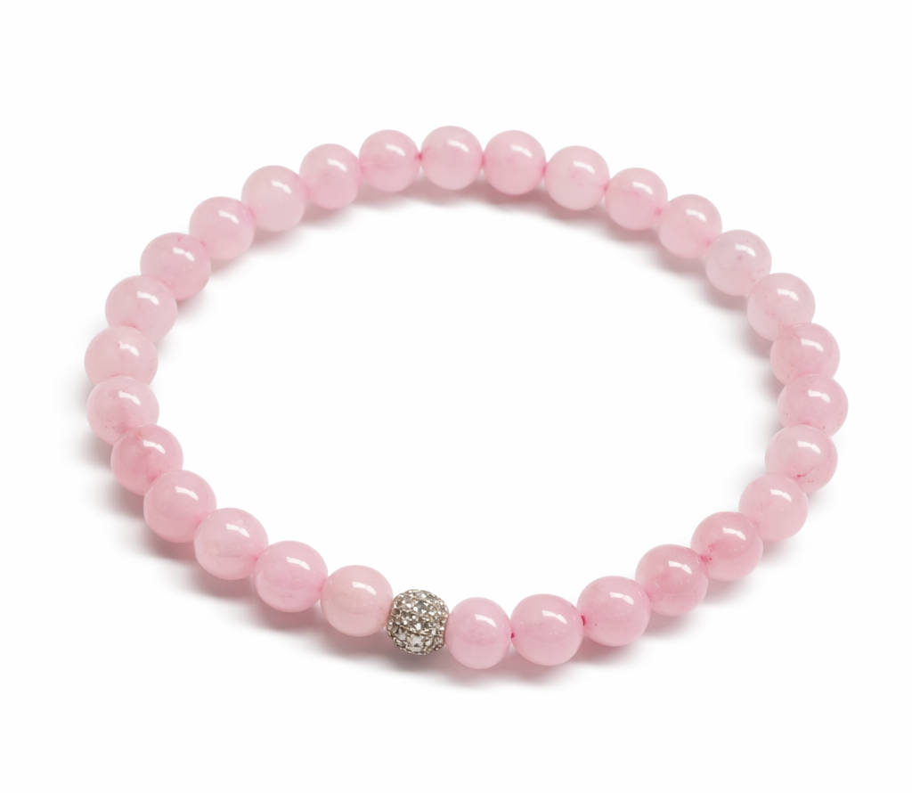 Rosenquarz-Zugband-Armband mit Glitzerkugel
