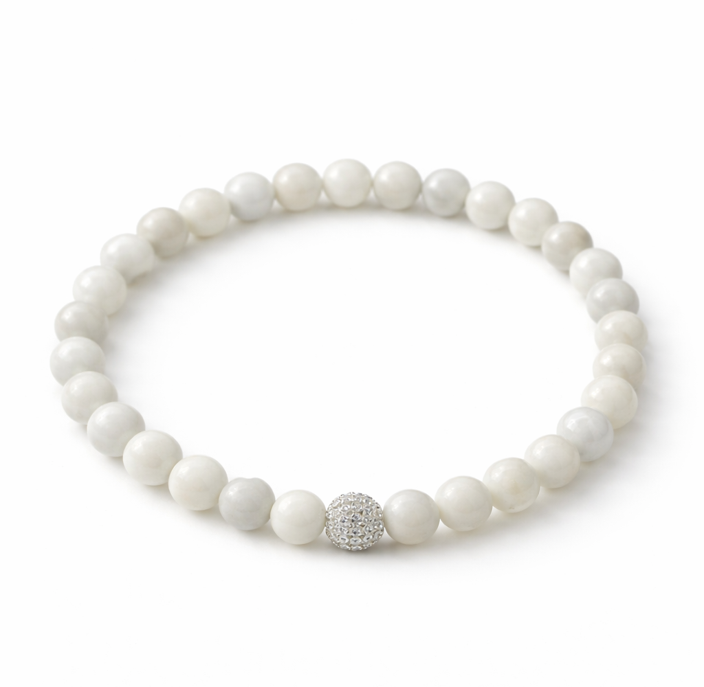 Weißer Achat-Zugband-Armband mit Glitzkugel