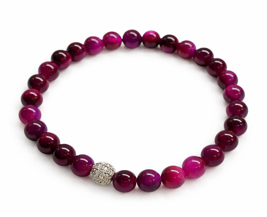 pinkes Tigerauge-Zugband-Armband mit Glitzerkugel