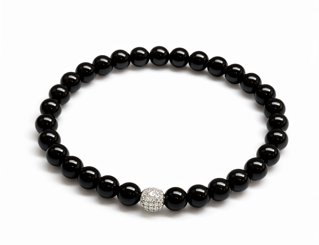 Obsidian-Zugband-Armband mit Glitzerkugel