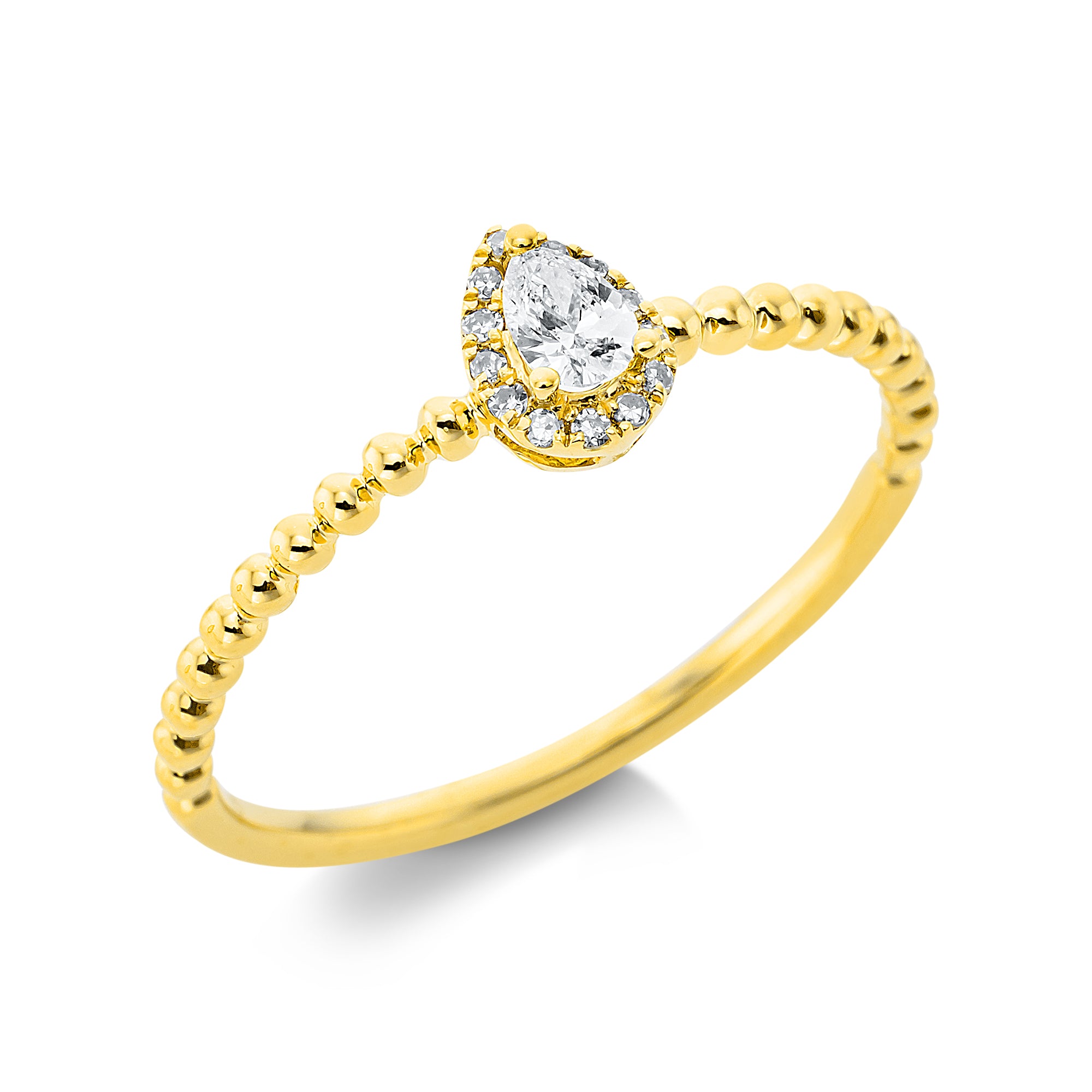 Ring - 750 Gelbgold mit Tropfen und kleinen Diamanten
